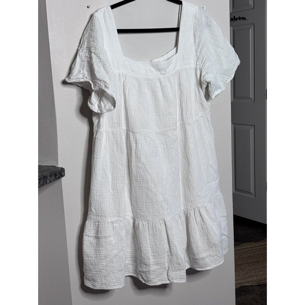 Rails Women's Valentina Square Neck Tiered Cotton Mini Dress White Guaze XL